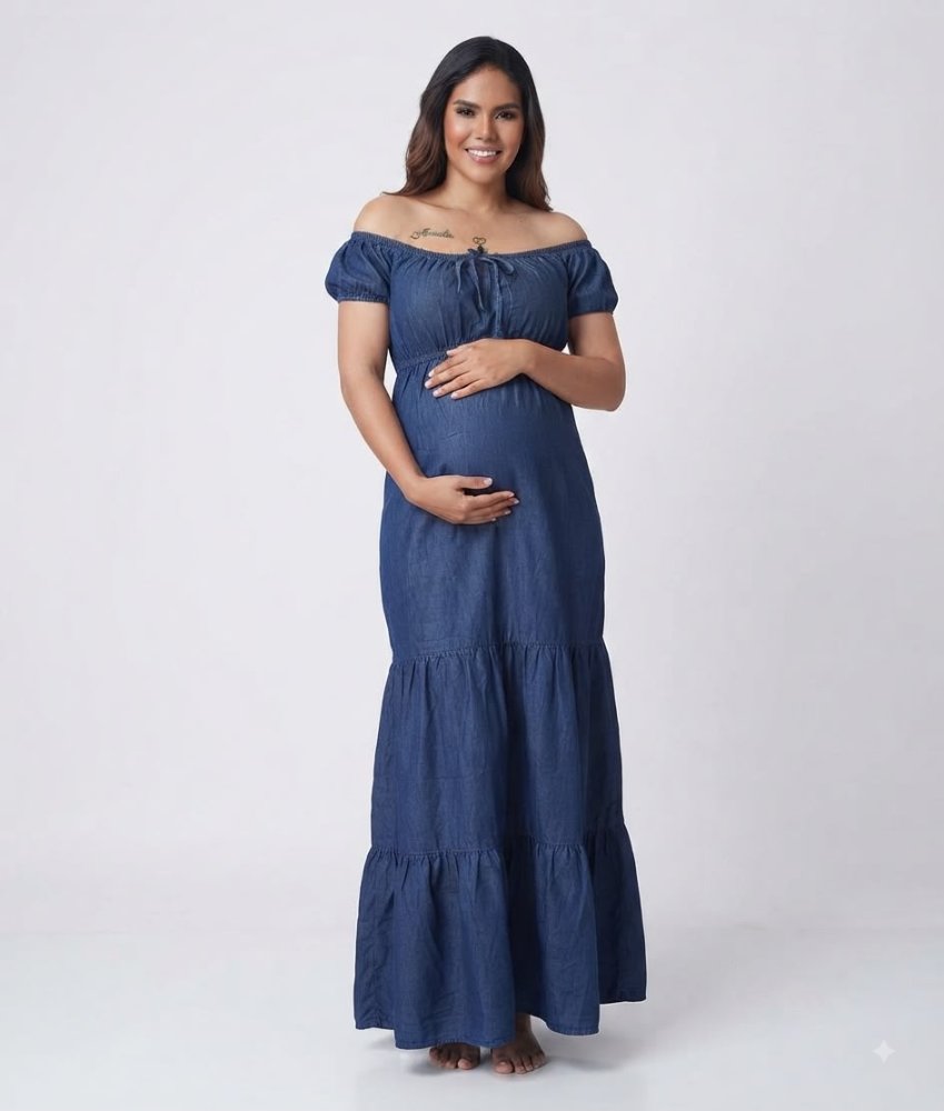 vestido de jean largo