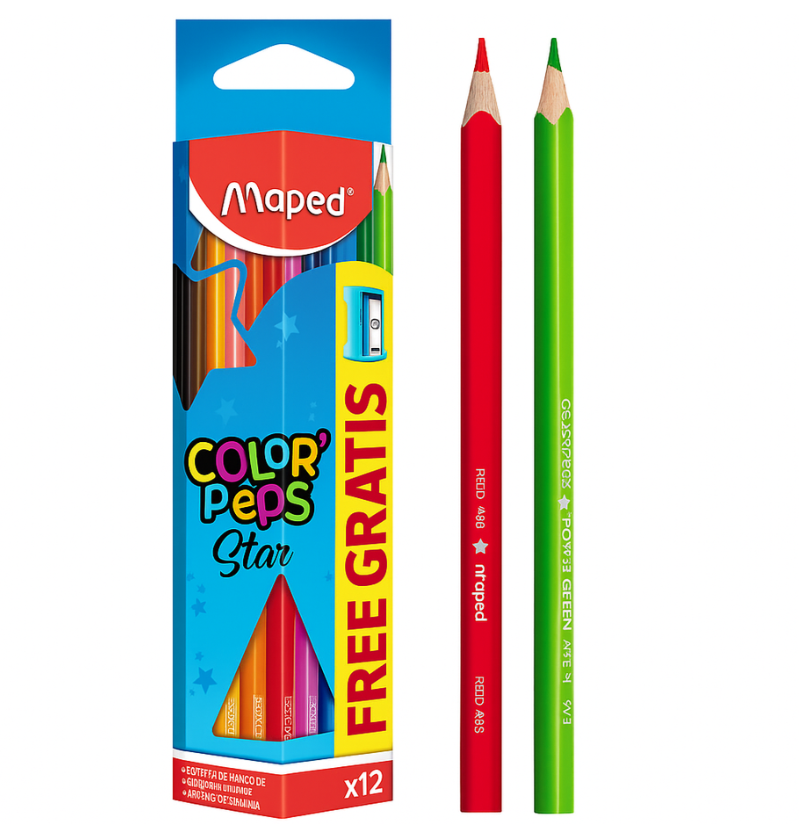 Crayón de madera Maped largo 12 colores + SACP.