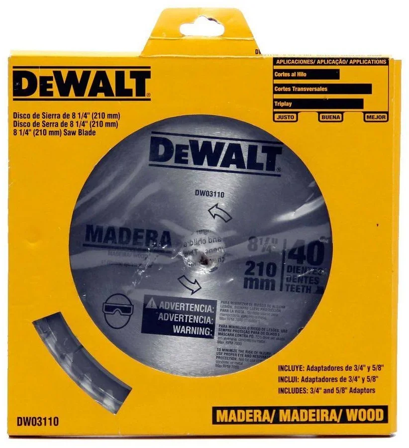 DISCO SIERRA MADERA 8 1/4 Pulgada 40 Dientes Ref Dw03110 - Dewalt