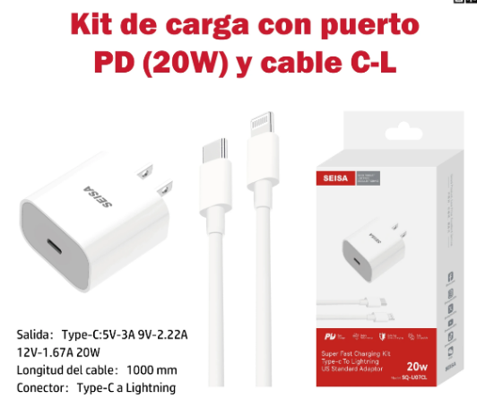 CARGADOR TIPO C A IPHONE DE 20W