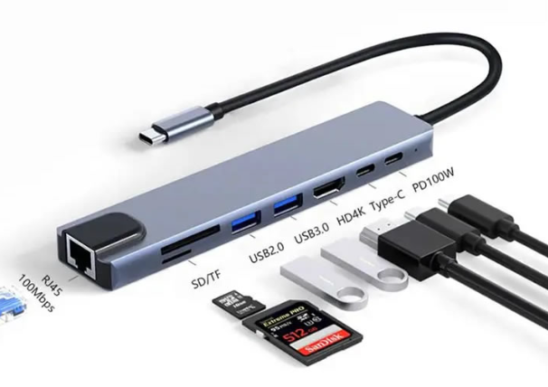 HUB TIPO C 8 PUERTOS RJ45 HDMI