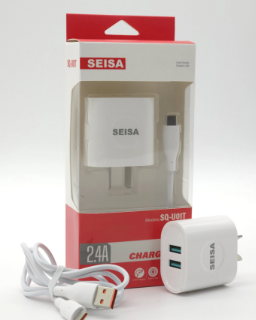 CARGADOR 2,4A + 2 ENTRADAS USB Y CABLE TIPO C