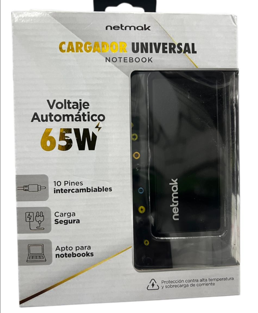 CARGADOR NOTEBOOK UNIVERSAL NETMAK 65W