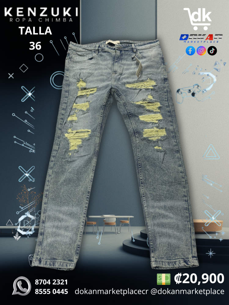 Pantalon Premium Kenzuki	Azul/ Amarillo Slim 36