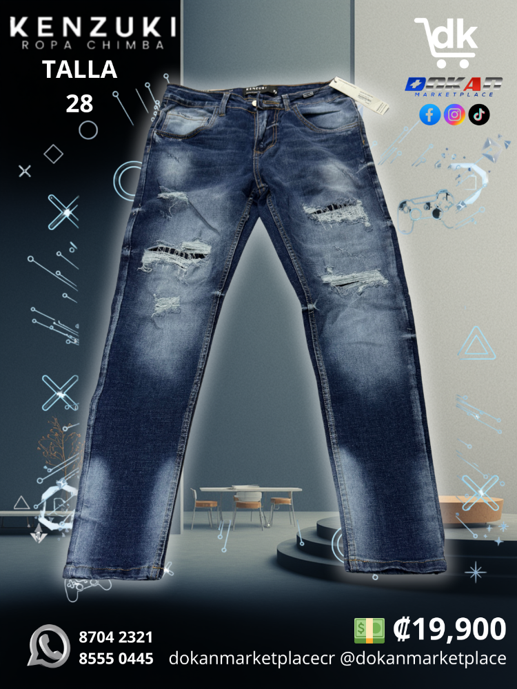 Pantalon Premium Kenzuki	Azul/ Oscuro/ Rotos Slim 28