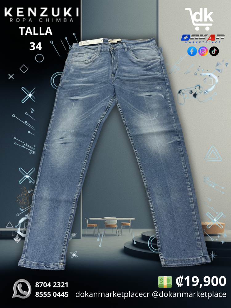 Pantalon Classic Hombre Kenzuki Azul/ Claro	Slim 34