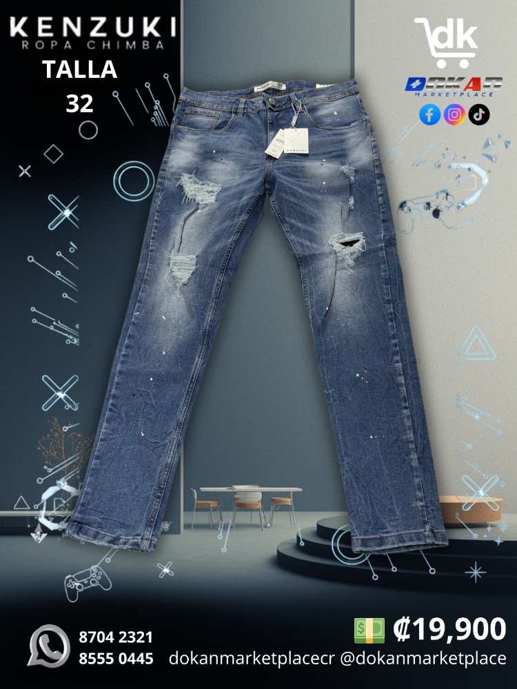 Pantalon Premium Kenzuki	Azul/ Claro/ Pintura Slim 32