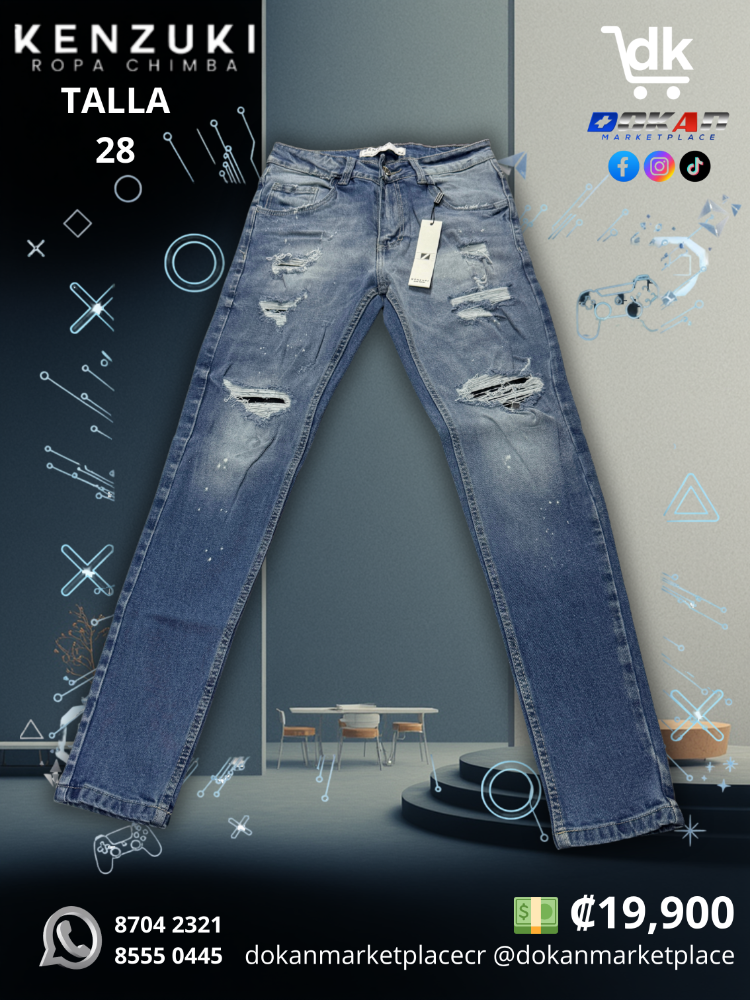 Pantalon Premium Kenzuki	Azul/ Claro/ Manchas Slim 28