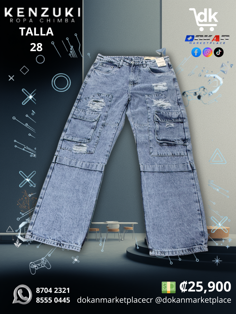 Jean Cargo Hombre Kenzuki Azul/ Oscuro Baggy 28