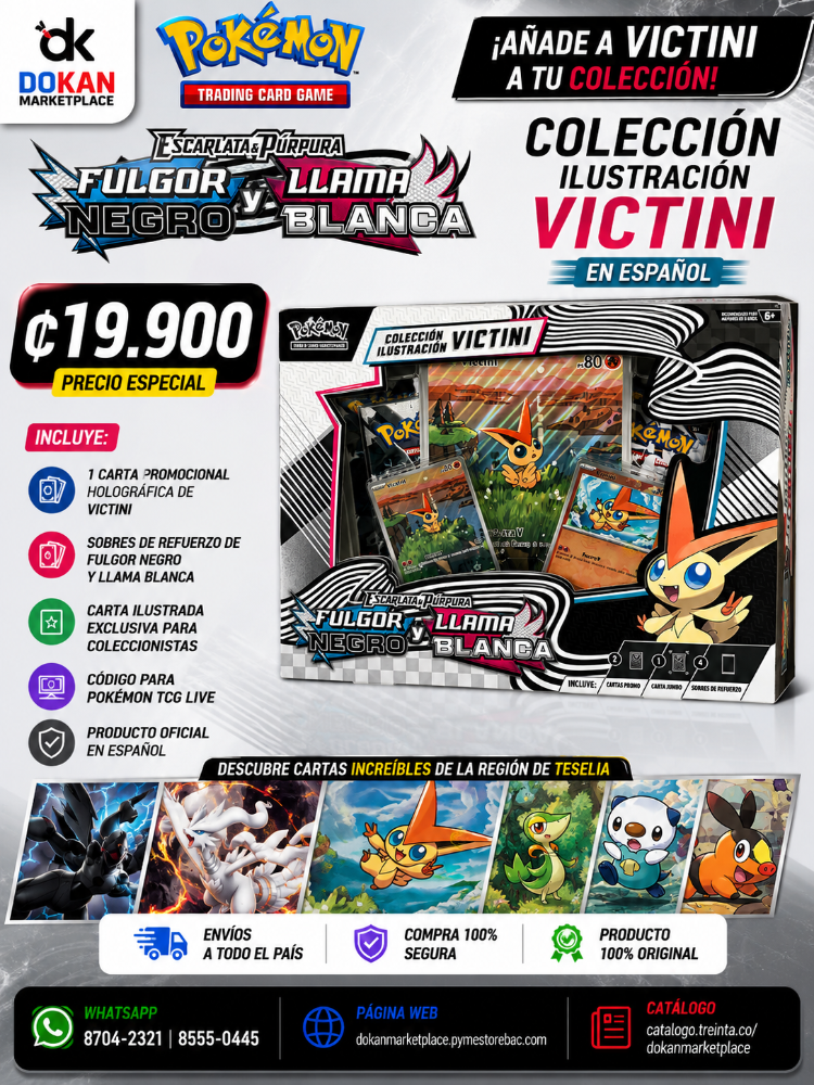 Pokémon TCG Escarlata & Purpura Fulgor Negro y Llama Blanca Colección Ilustración Victini Español
