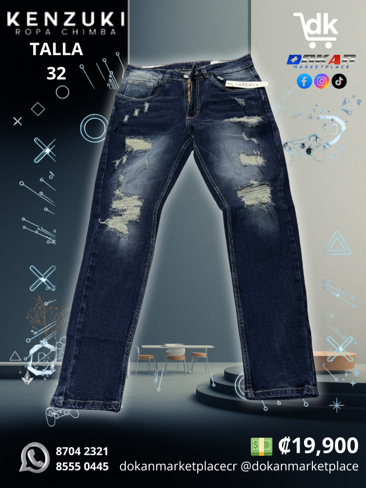Pantalon Premium Kenzuki	Azul/ Indigo/ Roto	Slim 32