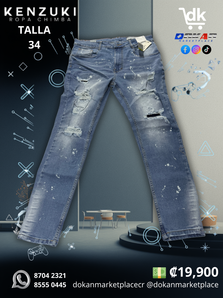 Pantalon Premium Kenzuki	Azul/ Neutro/ Manchas Slim 34