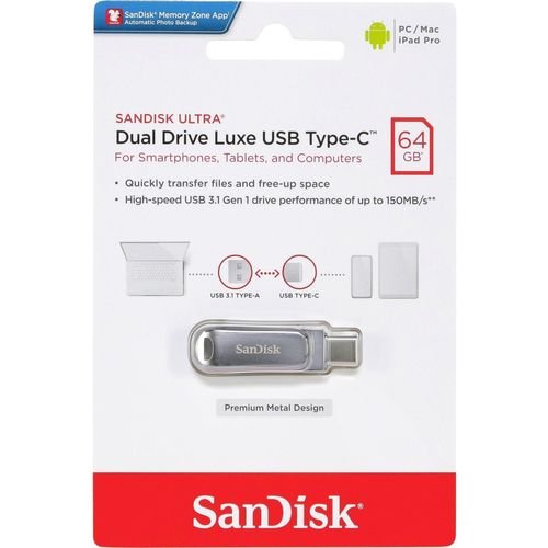 Memoria SanDisk 256GB Ultra Dual Drive Luxe USB Type-C 64GB