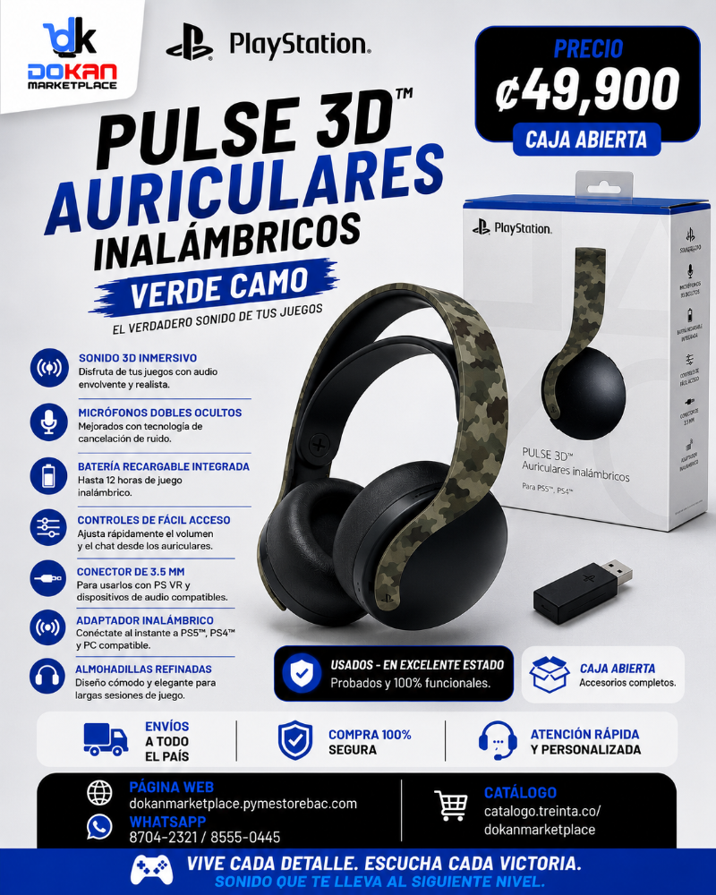 Auriculares Inalámbricos PULSE 3D Verde Camo Caja Abierta