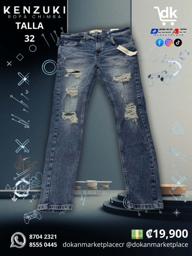 Pantalon Premium Kenzuki	Azul/ Neutro/ Roto Slim 32