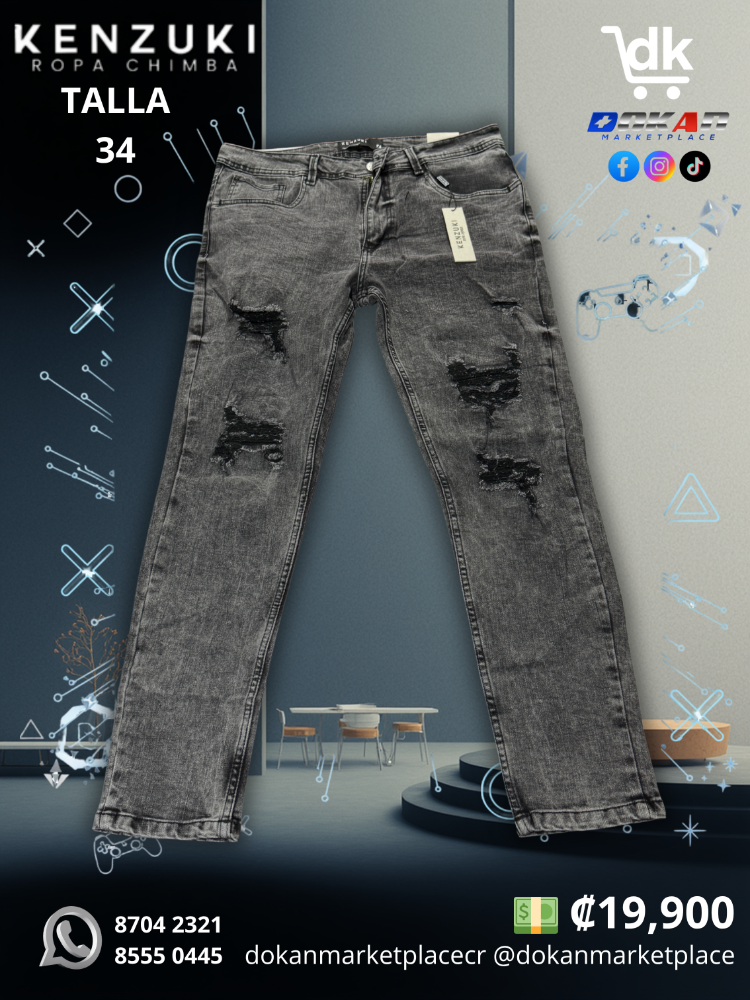 Pantalon Premium Kenzuki	Gris/ Sombreado Slim 34