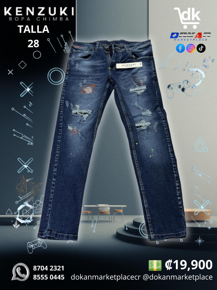 Pantalon Premium Hombre	Kenzuki Azul/ Oscuro/ Pintura Slim 28