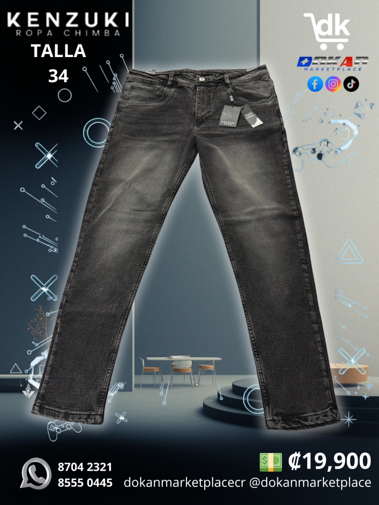 Pantalon Classic Hombre	Kenzuki	Negro/ Desteñido	Slim	34