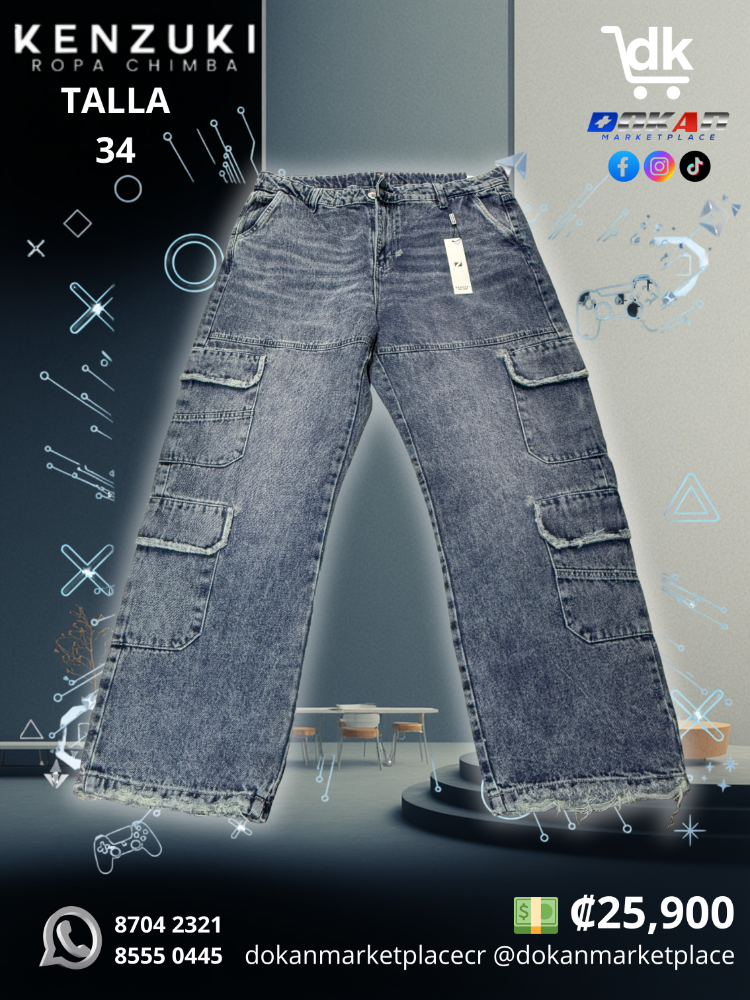 Jean Cargo Hombre Kenzuki Azul/ Oscuro Baggy 34