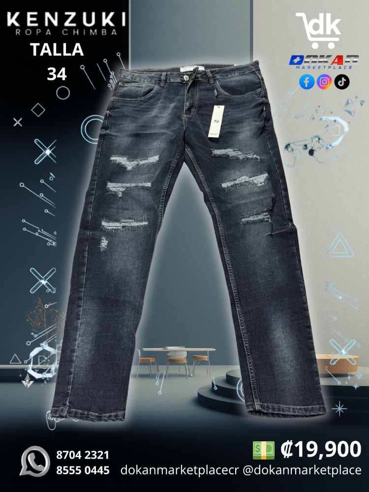 Pantalon Premium Kenzuki	Azul/ Grisaceo Slim 34