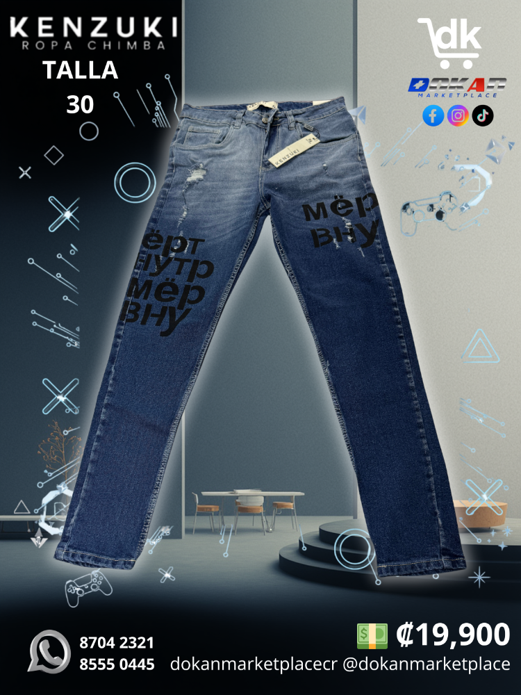 Pantalon Premium Kenzuki	Azul/ Letras Slim 30