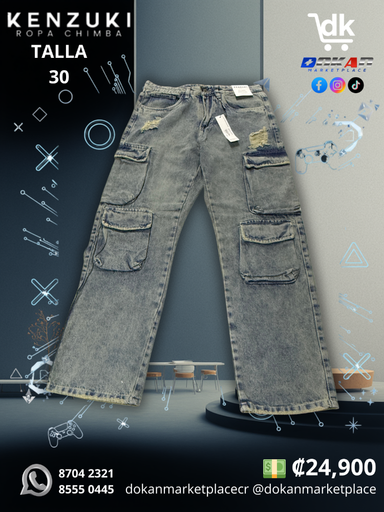 Pantalon Overzize Kenzuki Azul/ Verde Baggy Talla 30