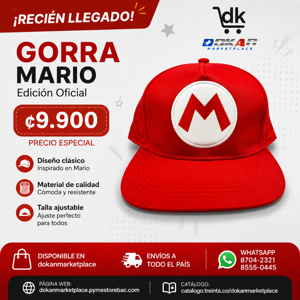 Gorra Super Mario Snapback Roja con Negro