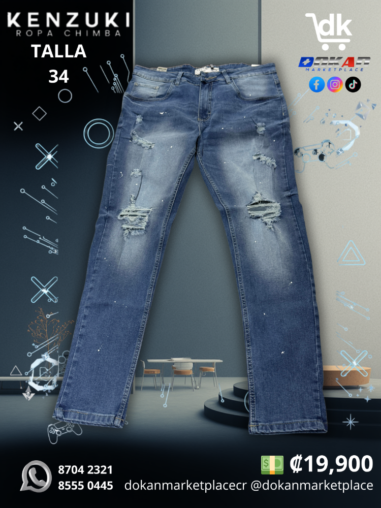Pantalon Premium Kenzuki	Azul/ Claro/ Pintura Slim 34