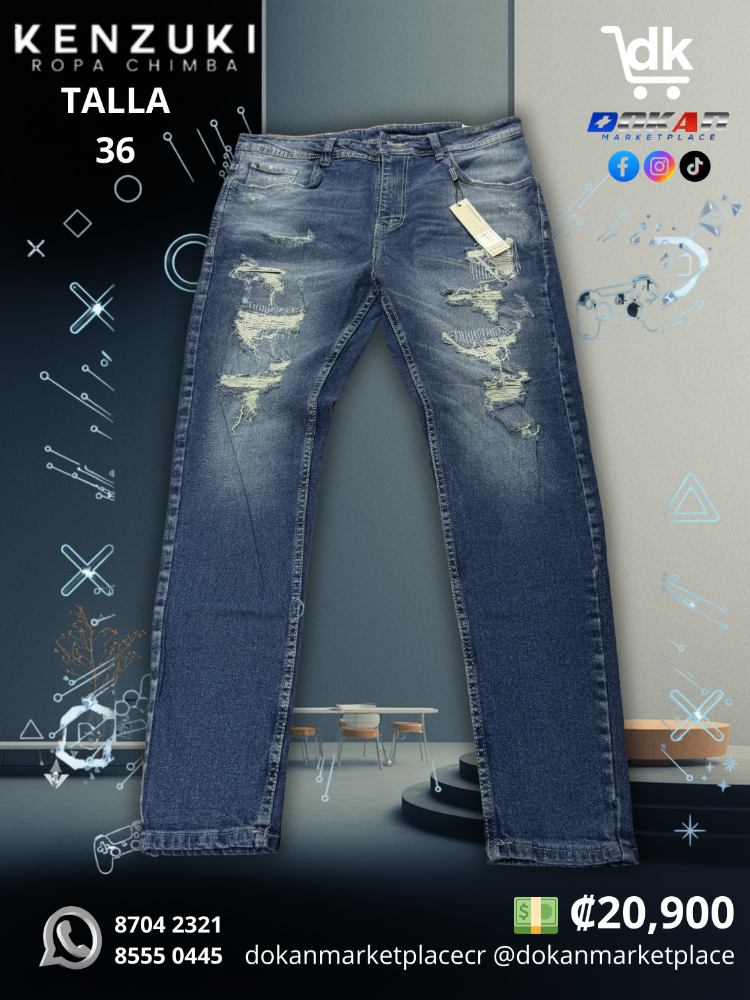 Pantalon Premium Kenzuki	Azul/ Neutro/ Roto Slim 36