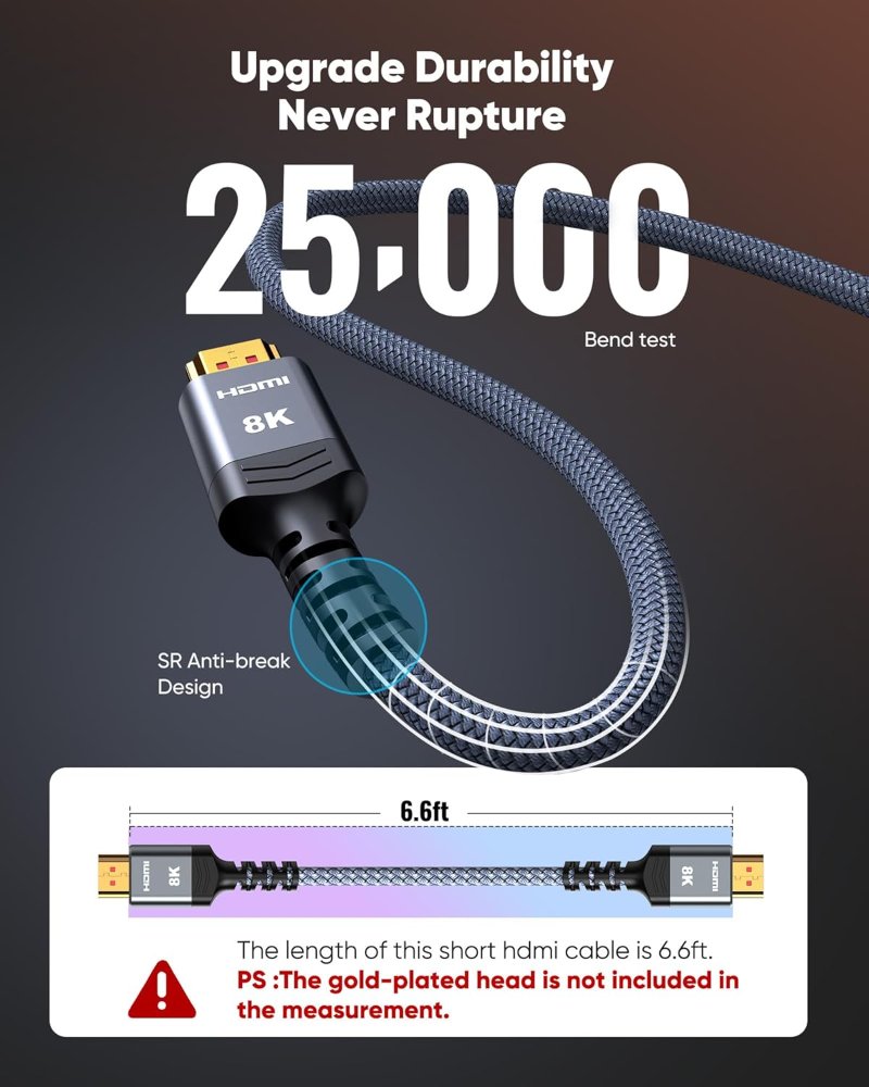 Cable HDMI Trenzado de Ultra Alta Velocidad Certificado 4K a 120 Hz - 8K a 60 Hz