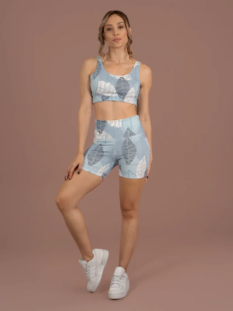GF5007	- Set short celeste/hojas estampado