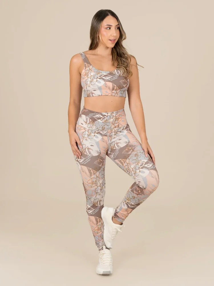 GF2044 - Set Legging marrón/naranja/flores estampado