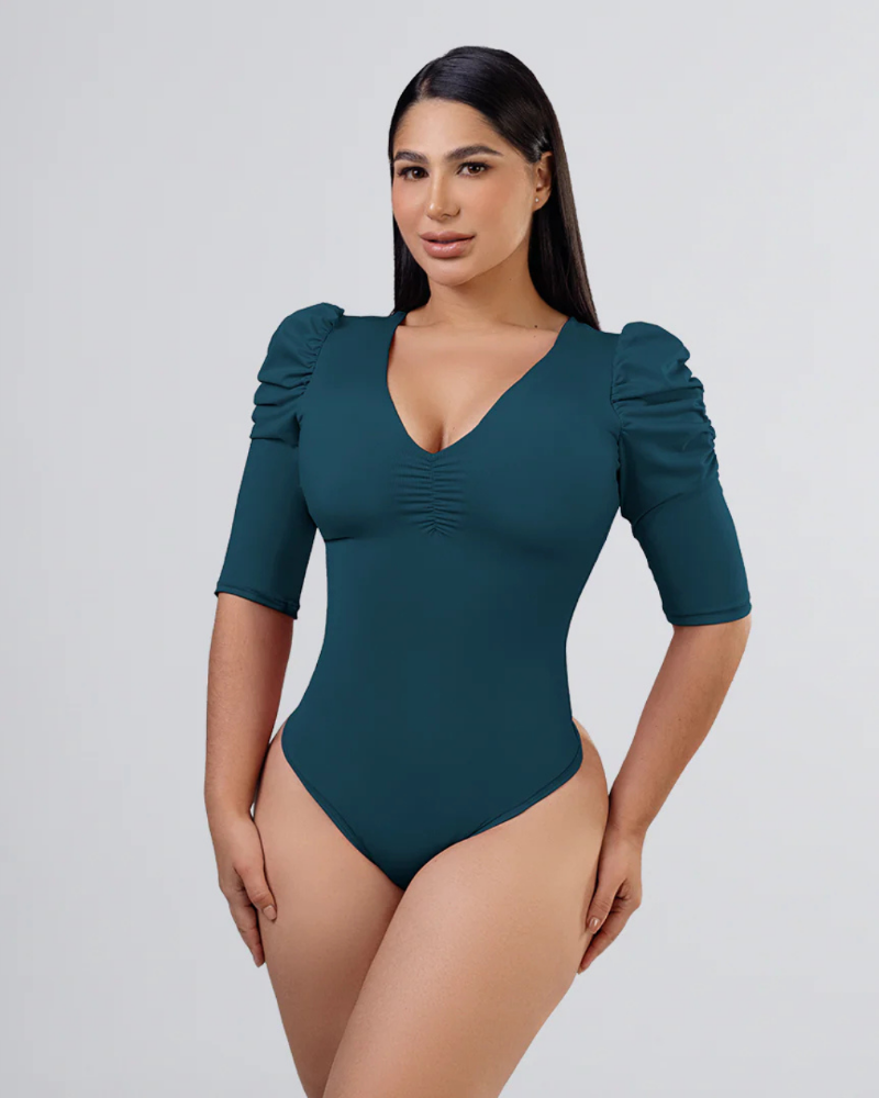 BC7048 - Body control manga farol escote V verde botella