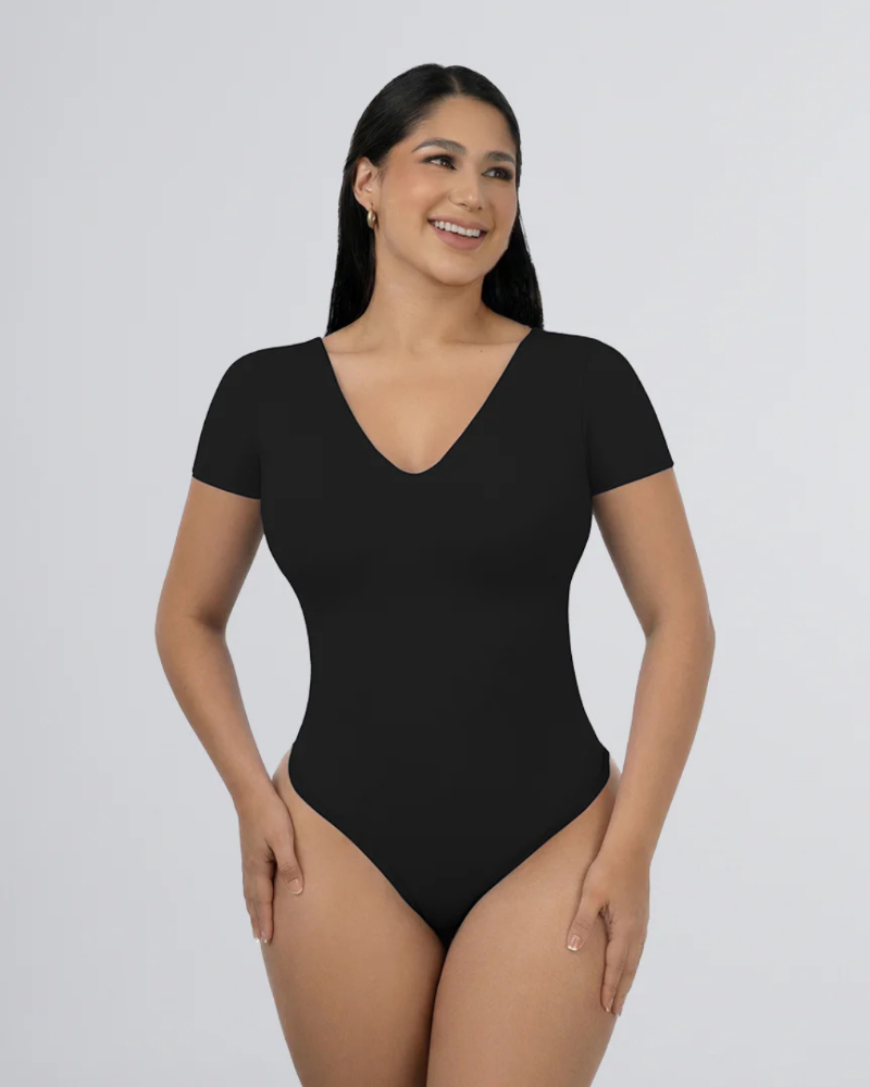 BC7040 - Body control básico manga corta cuello V negro