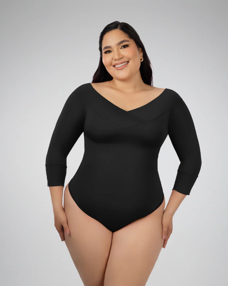 BC8004 - Body control manga 3/4 cuello V negro