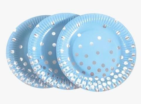 PLATO CELESTE CON LUNARES PLATEADO X6