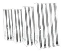 BOLSITA DE PAPEL BLANCA CON RAYAS PLATEADAS X10