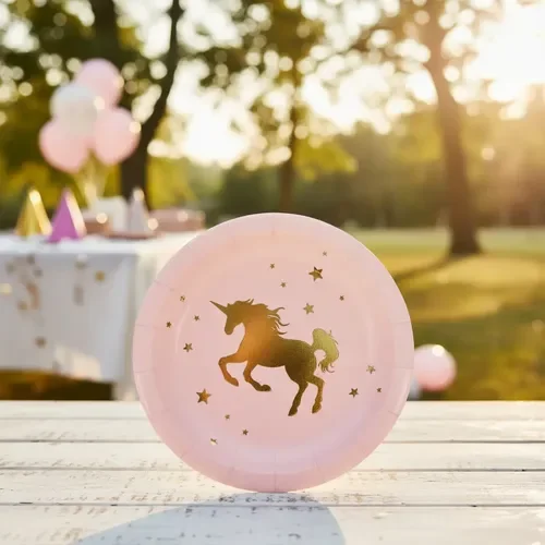 PLATO UNICORNIO ROSA PASTEL X8