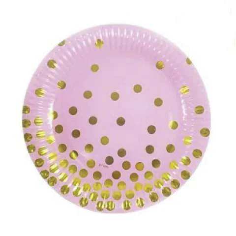 PLATO ROSA CON LUNARES DORADO