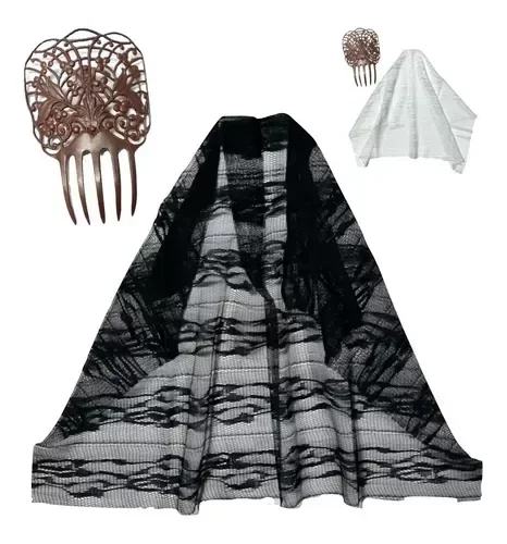 MANTILLA NEGRA CON PEINETON 40X60CM