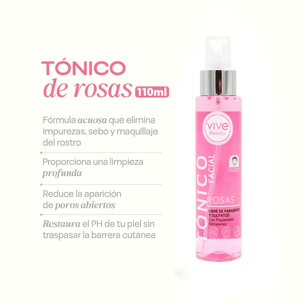 TONICO DE ROSAS VIVE BEAUTY MINI 110ML