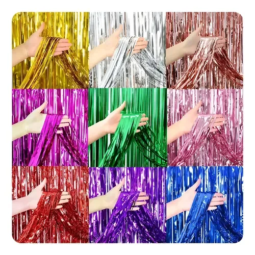 Cortina Metalizada Flecos Fondo Decorativo Fiesta 1x2m