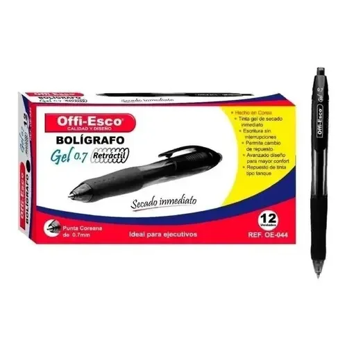 Bolígrafo Gel Retráctil Offi-Esco de 0.7mm y Tinta Negra