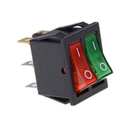 Interruptor doble VERDE Y ROJO CON LED 6 PINES KCD4-202-6P