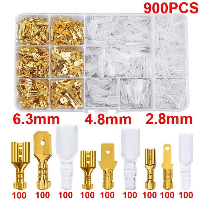 KIT Terminales horquilla Dorado 900Pcs 2,8 mm, 4,8 mm y 6,3 mm