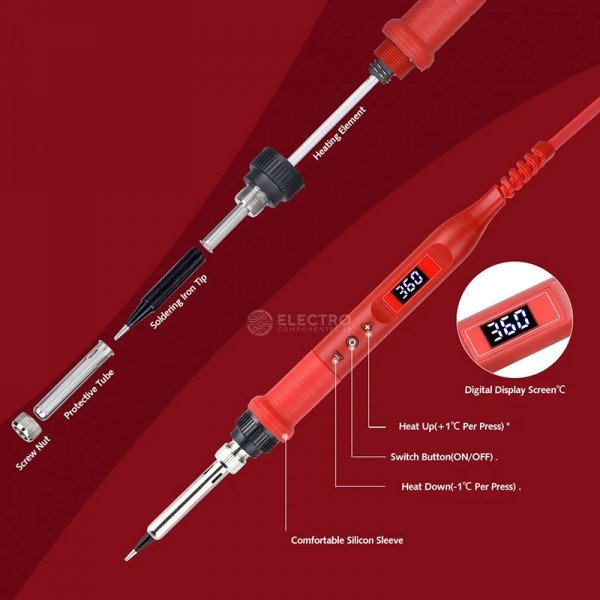 Cautin Regulable Digital Rojo de Alta Temperatura 80W 200 - 500 DEG C