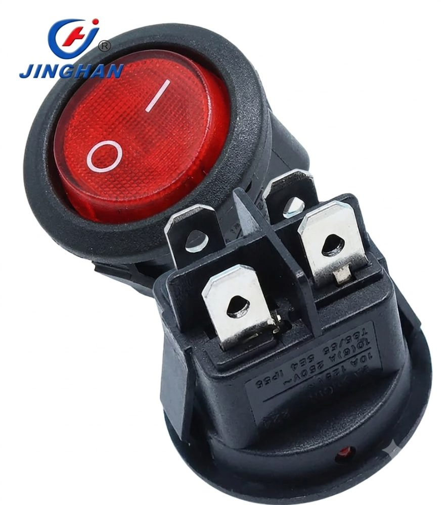 Interruptor rojo Redondo 4 Pines KCD1-224-4P 6A 250V