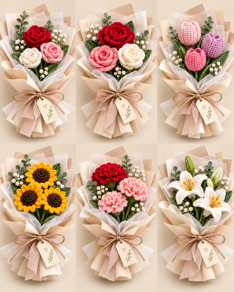 Mini ramo tejido – 3 flores