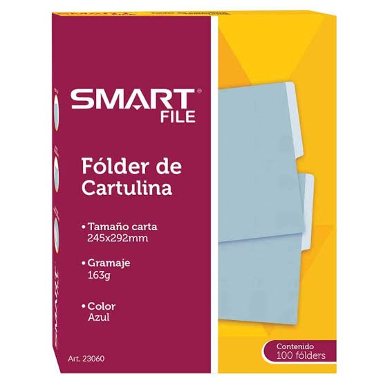 Folder Smart File Carta Azul Caja 100 Piezas