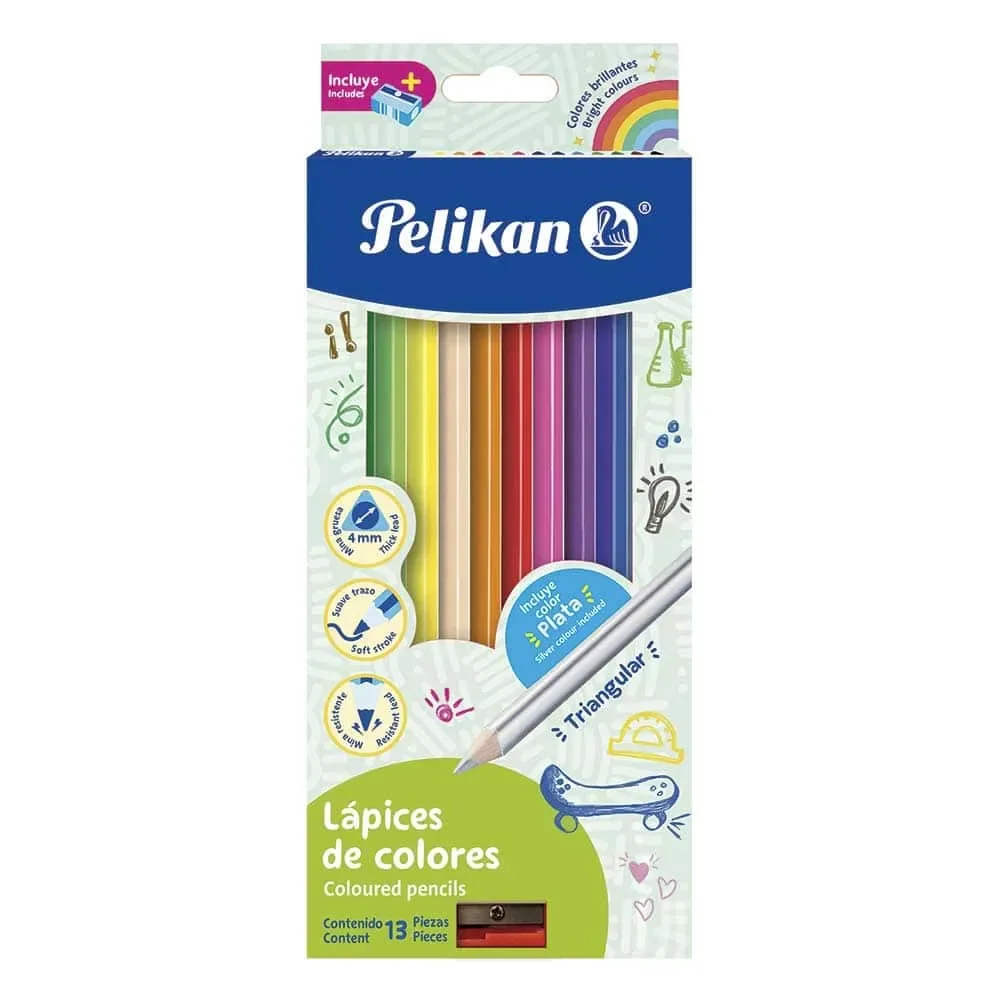 Colores Pelikan Largos Triangulares Caja con 12 Piezas